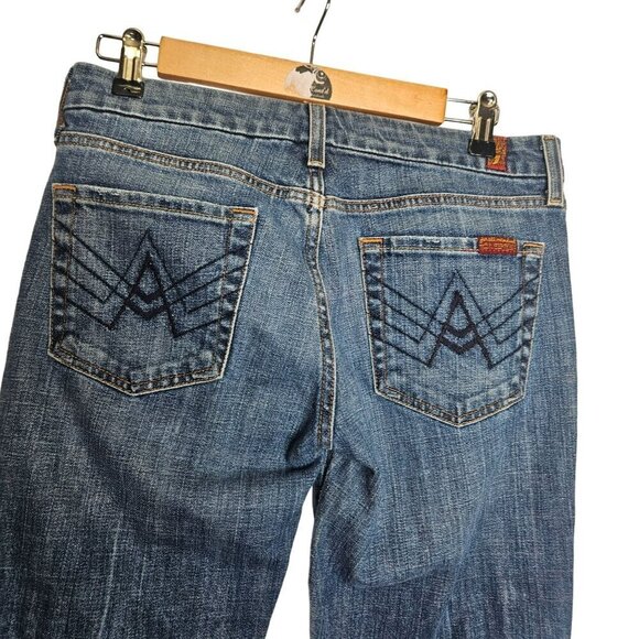 7 For All Mankind Womens Denim Blue A Pocket Flare Jeans Soft Stretch Size 29 - Picture 9 of 13